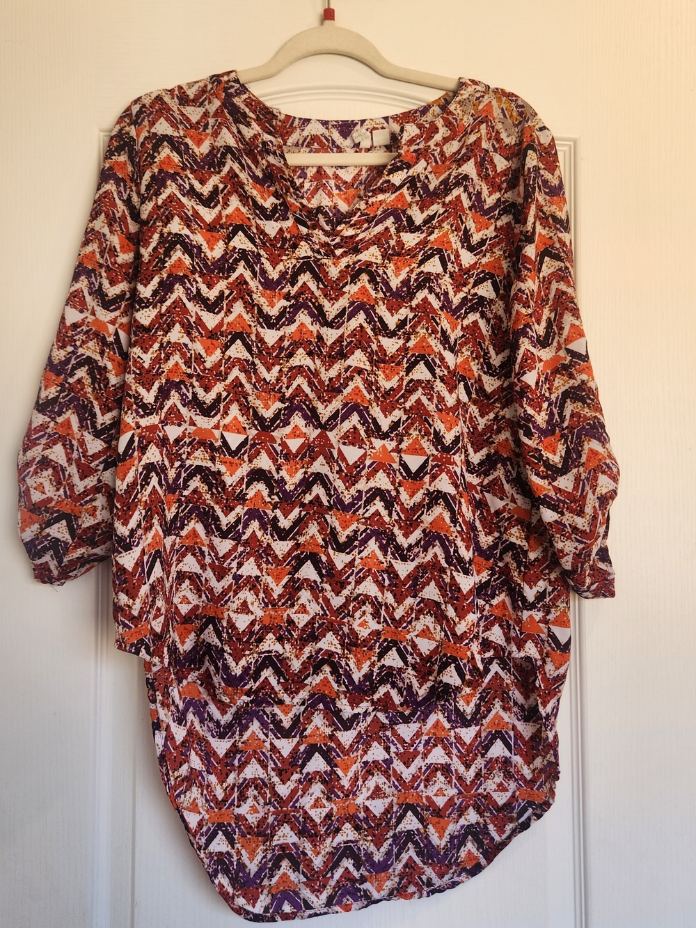 Cato Orange & Purple Chevron Print Blouse S Euc